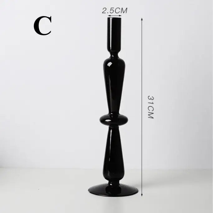 Black Glass Candlestick Holder