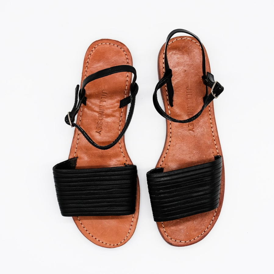 Jill Lindsey Brooklyn Black Leather Sandals